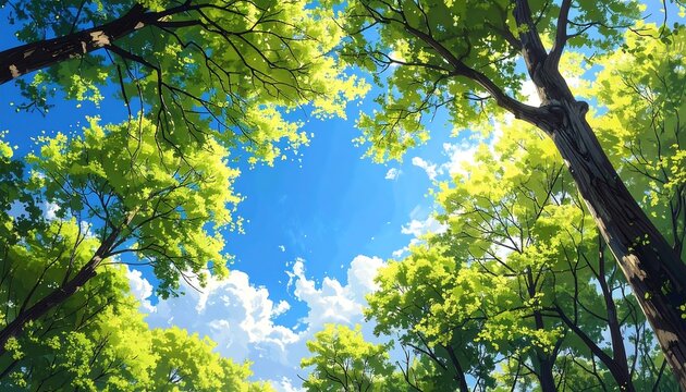 A sunny day with trees and blue sky