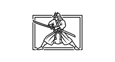Obraz premium Samurai Warrior in Dynamic Stance with Katana Swords, Japanese Art Style