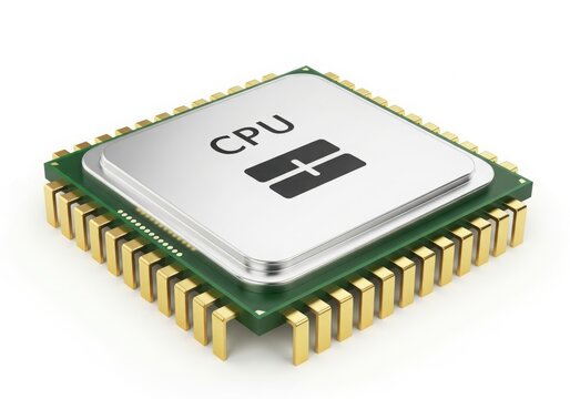 Visualization of a central processing unit with labeled components isolated on white background