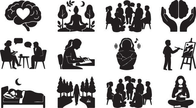 Mahavir Jayanti Silhouette Set of 12 Vector Icons Lord Mahavir Jain Religious Festival
