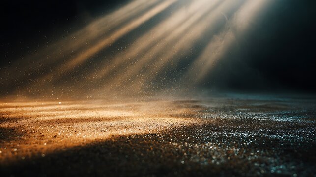 Sunlight rays shining through dark clouds.