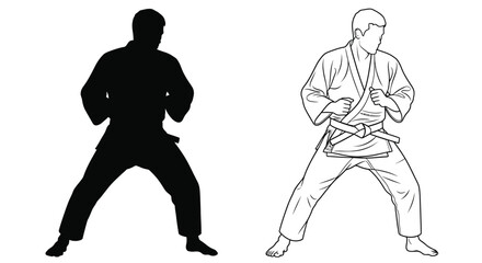 Obraz premium Judo practitioner in fighting stance shown as a striking silhouette