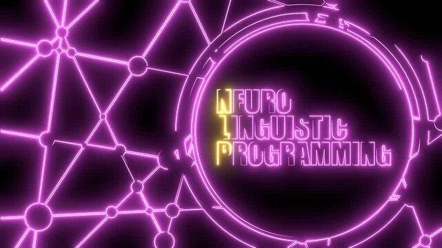 NLP - Neuro Linguistic Programming acronym. Business and education. Neon glowing.