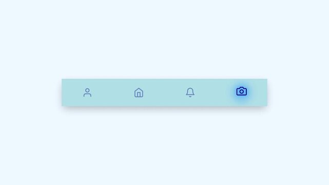 Light Blue Blurred Background Navigation Menu Panel With Central Home Icon Selection Glow Effect For Modern Clean Web Application Interfaces And Mobile Software Prototyping 4K UHD