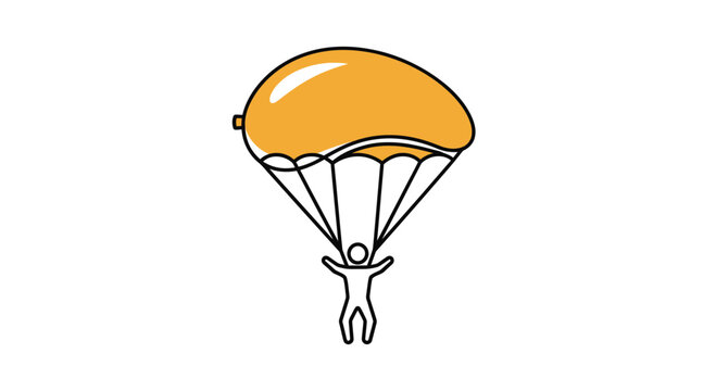 Minimalist Icon of a Person Skydiving with Orange Parachute