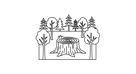 Obraz premium Forest Scene with Tree Stump and Pine Trees, Nature Landscape Outline