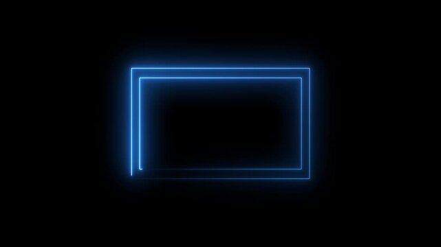 Glowing blue rectangular neon border outline with a dark black background creating a futuristic and minimalist frame for digital or