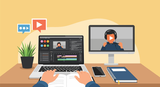 Remote work setup with video conference.