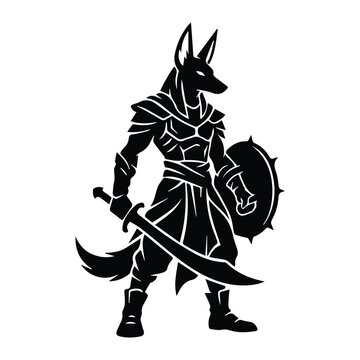 Anubis Desert Warrior Jackal Creature Shape Icon Silhouette Vector black design on a white background