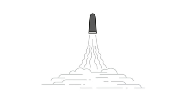 Rocket Launching into Space with Smoke Trails, Minimalist Flat Design