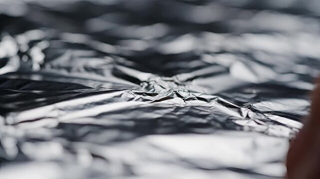 Closeup of Crinkled Metallic Foil Surface Texture Abstract Background.