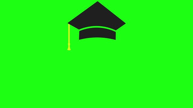 Graduation cap animation with congratulatory text. Graduation cap cartoon icon. Black screen background. 4k resolution.