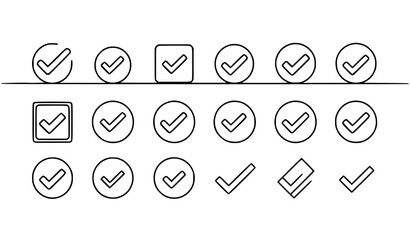 Minimal check mark icons vector collection with tick symbols in outline and boxed styles isolated on white © MdShohagAhammad