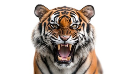 Fototapeta premium Tiger head, ferocious roar, studio shot, for animal print design