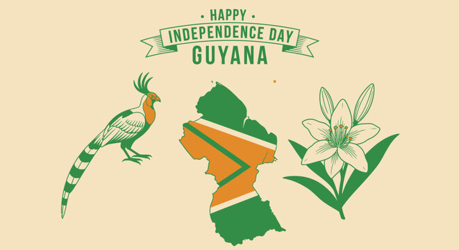 Happy Independence Day Guyana with national symbols