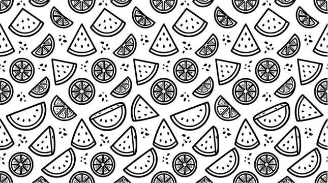Monochrome Watermelon and Citrus Slice Pattern