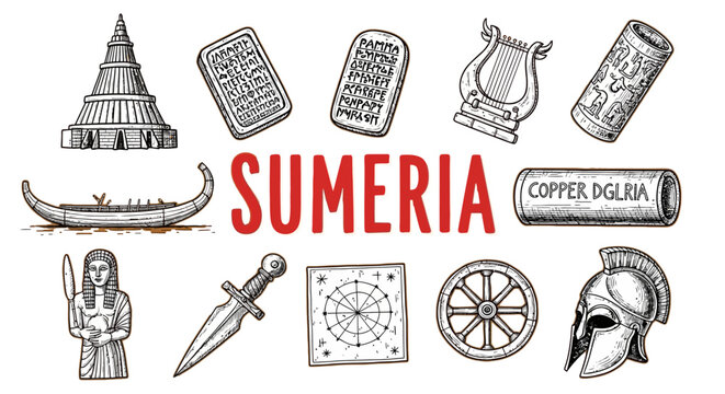 Ancient Sumeria Civilization Cultural Icons.