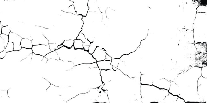 Black and white texture of cracked concrete wall or cement. Black grunge effect on white background, vintage scribble effect
