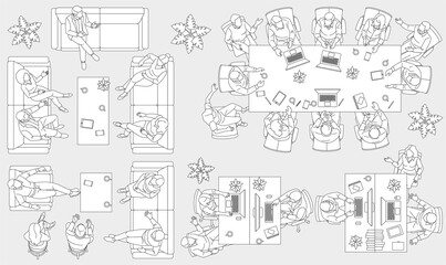 Fototapeta na wymiar Handwritten top view business people architectural entourage