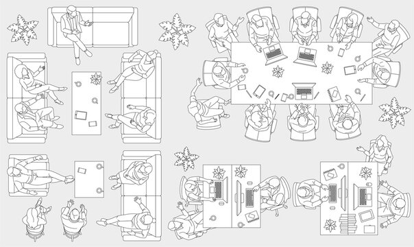 Handwritten top view business people architectural entourage