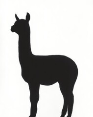 Fototapeta premium minimal high-contrast black silhouette of a calm standing alpaca in profile on a white background