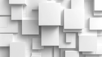 Obraz premium overlapping white 3d squares and rectangular blocks with soft shadows forming a calm minimal geometric pattern