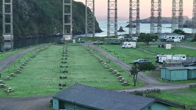 Early morning view of Shoreline Highway in Albion, California, with fog in the ocean