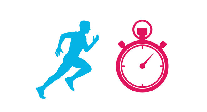Runner Silhouette with Stopwatch Icon - Speed and Time Concept