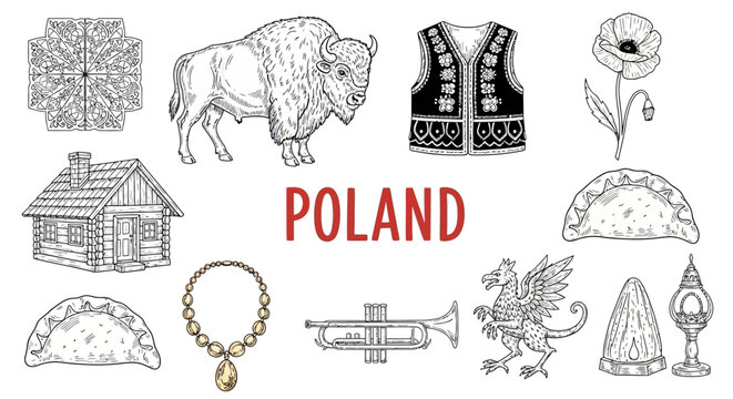 Poland cultural symbols and icons collage.