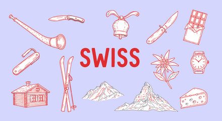 Fototapeta premium Swiss icons and symbols illustration.