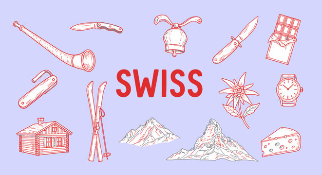 Swiss icons and symbols illustration.
