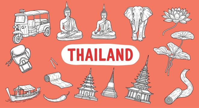 Thailand Cultural Icons and Landmarks Collection.