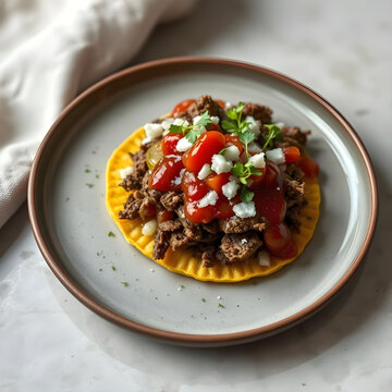 Antojito mexicano gourmet con emplatado de lujo