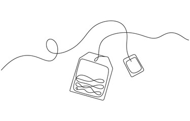Obraz premium paper tea bag continuous one line drawing, One continuous line drawing of paper tea bag.