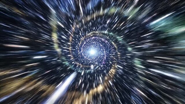 Hyperspace Travel Abstract - Abstract depiction of traveling through hyperspace with vibrant streaks of light emanating from a central point.