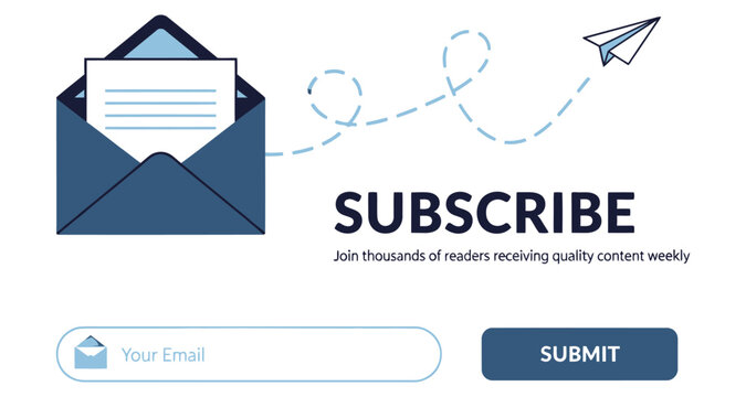 Email subscription form with paper airplane sending message during digital communication