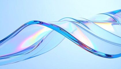 Obraz premium Colorful glass line speed effect. Abstract wave pattern in perspective with holographic gradient on light blue 3d background render.