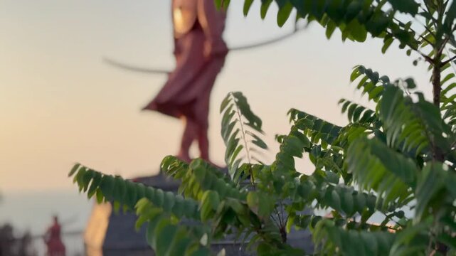 Beautiful cinematic 4K view of Shiv Chhatrapati statue, standing tall with majestic pride. Dramatic angles, powerful presence, glowing sky, and heroic aura create an unforgettable scene.