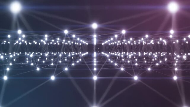 Abstract Network of Glowing Nodes - A captivating abstract video depicting a vast network of glowing white nodes interconnected by thin lines, set against a soft gradient background.