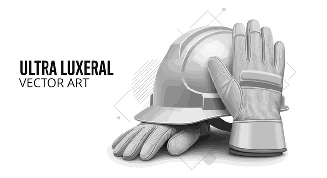 For World Day for Safety and Health at Work, a vector art illustration features a hardhat and gloves rendered with a grayscale color palette and presented against a clean white background