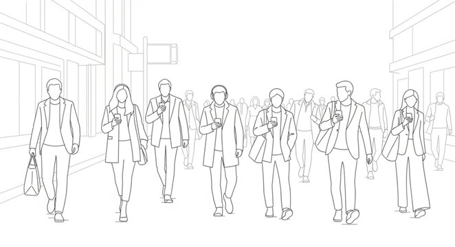Group of people walking in a modern building interior.