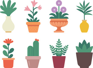 Fototapeta premium Potted plants collection set, decorative indoor greenery vector illustration for home decor