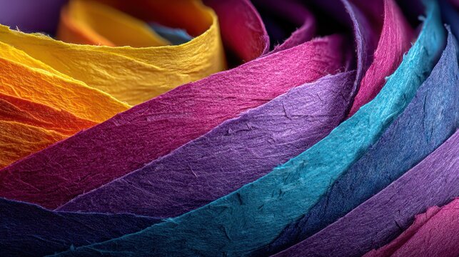 Close-up of curled, colorful strips, creating a vibrant, textured abstract design