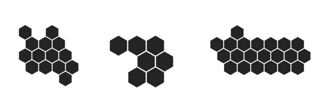 Honeycomb icon set line vector in black color featuring bee hive pattern propolis cells geometric structure isolated on white background