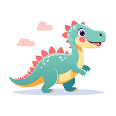 Fototapeta premium Cute Cartoon Dinosaur Illustration, Stegosaurus, Children's Character, Kawaii Style