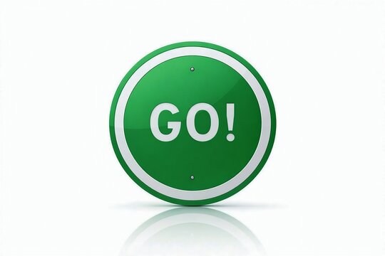 Green circular button with the word go to encourage action and movement