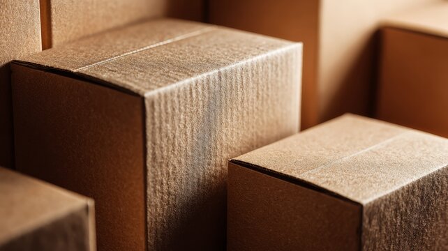 Stacked cardboard boxes aligned