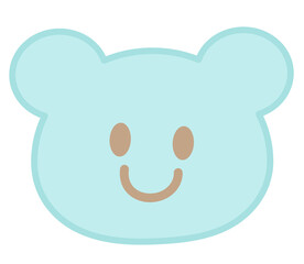 Illustration of blue teddy bear head shape for plush toy, kid doll, childhood, youth, department store, animal, sticker, cartoon, character, comic, mascot, sticker, patch, pin, brooch, zoo, souvenir © PPCREATIVES