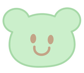 Illustration of green teddy bear head shape for plush toy, kid doll, childhood, youth, department store, animal, sticker, cartoon, character, comic, mascot, sticker, patch, pin, brooch, zoo, souvenir © PPCREATIVES