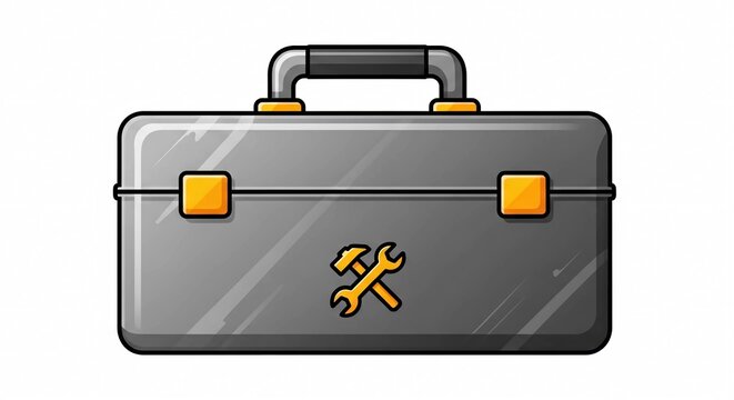 Empty metal toolbox with first aid cross symbol isolated on white background
